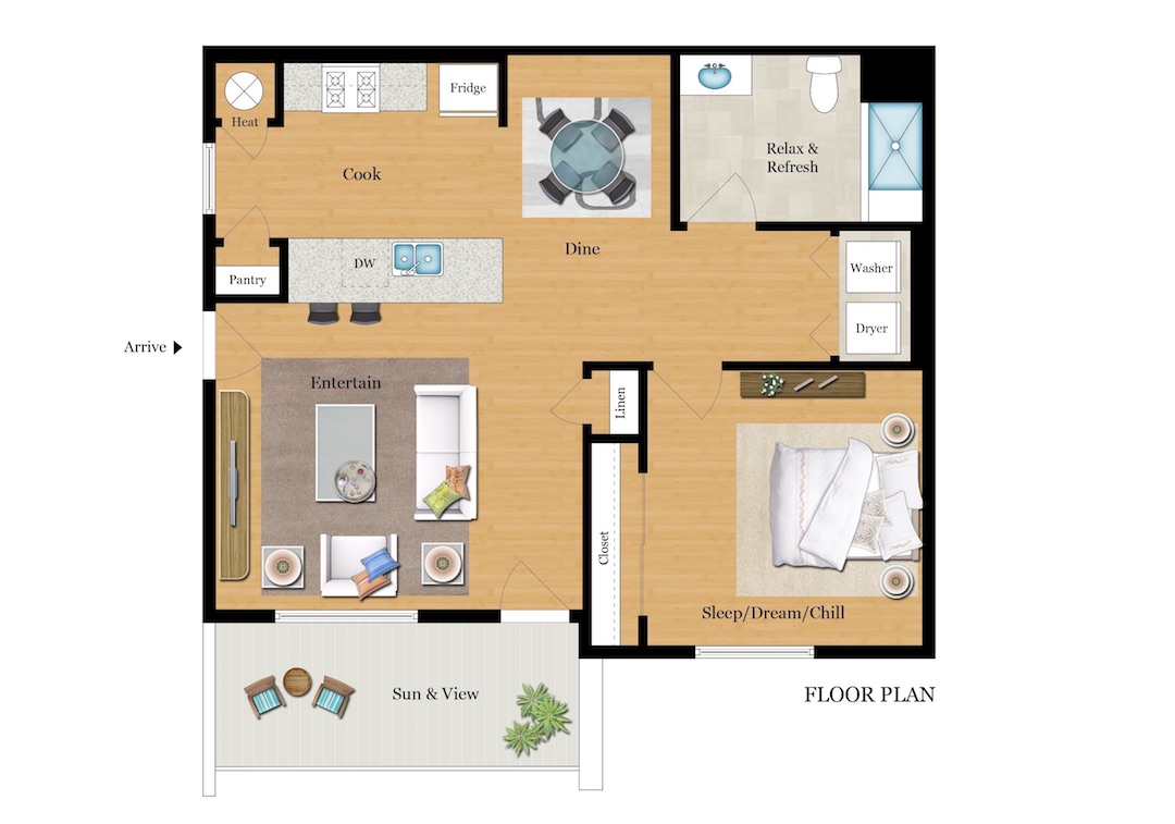 One Bedroom One Bath Floor Plan