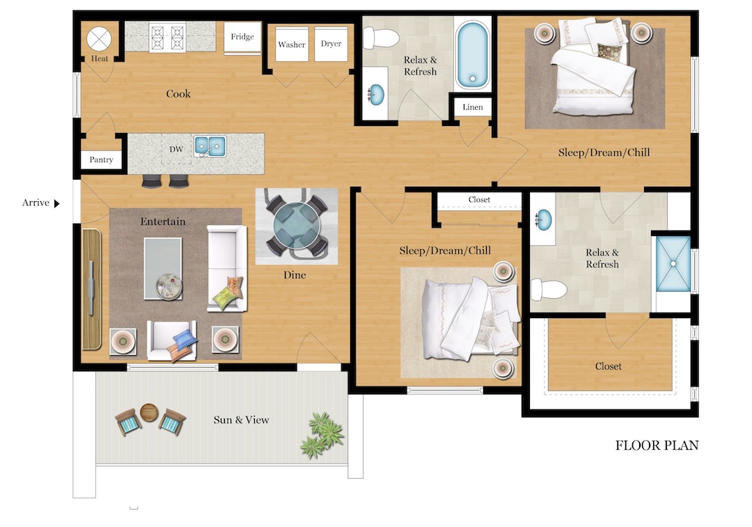 Two Bedroom Two Bath Floor Plan